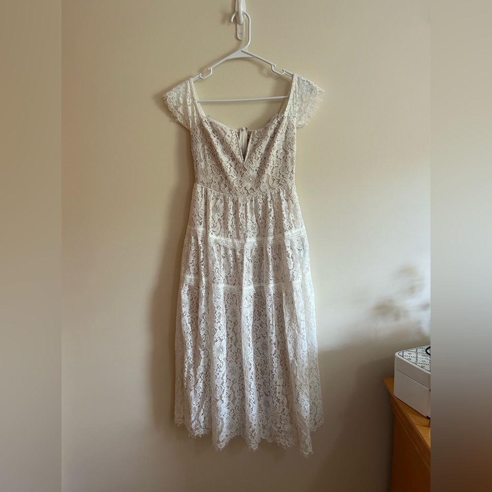 Lulu’s Elegant Lace White Dress NWT
